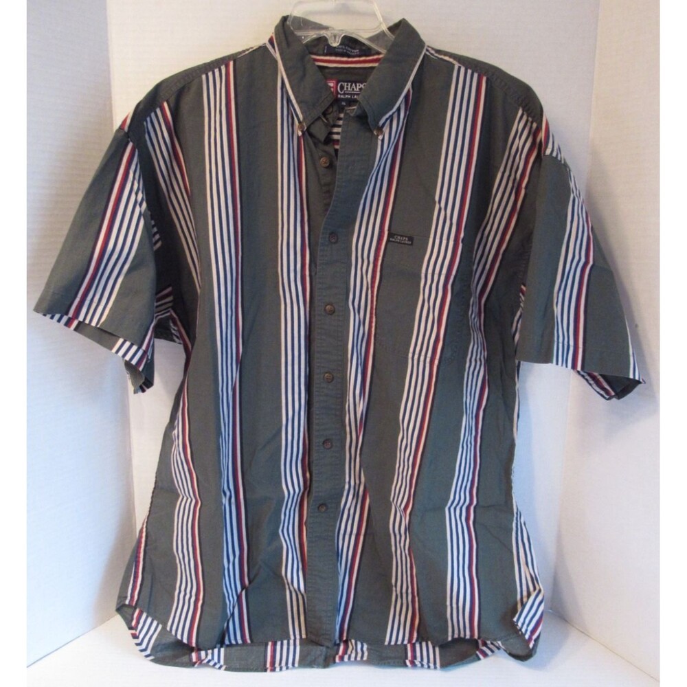 Chaps Ralph Lauren Green Striped Cotton Casual Button Up Mens Shirt Size XL